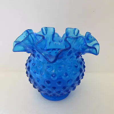 Buy Vtg Hobnail Cobalt Blue Glass 3  Vase Short Fluted Ruffle Edge Signed • 23.24£