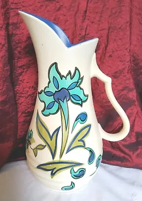 Buy Beautiful Vintage Rustic Ellgreave Pottery Cressey Jug/vaseblue Flowers 27cm  • 12£