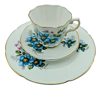 Buy ROYAL Grafton 3 Pc Cup Saucer Plate Trio Blue Floral Flowers • 23.71£