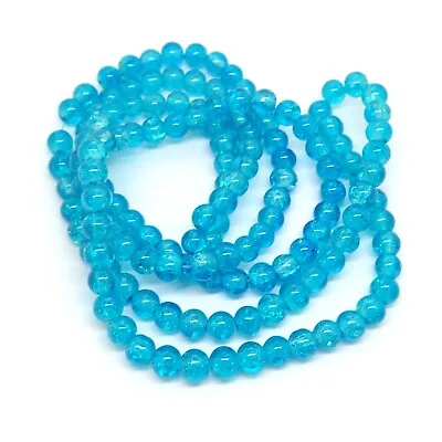 Buy 1 Strand Turquoise Blue Glass Crackle Beads - Approx 133pcs - 6mm Dia - J04183 • 3.29£