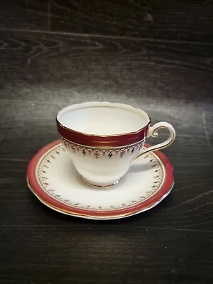 Buy Aynsley China Durham Red Wavy Edge Tea Duo Tea Cup Saucer Stratford Shape C1930 • 7£