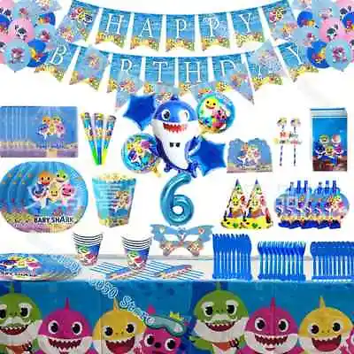 Buy Baby Shark Kids Birthday Party Supplies Tableware Decorations Tablecloth Plates • 49.99£