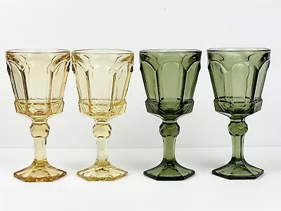 Buy Fostoria Virginia Green & Yellow Wine/Goblet Glass-Heavy Footed 6”-Set Of 4 • 37.80£