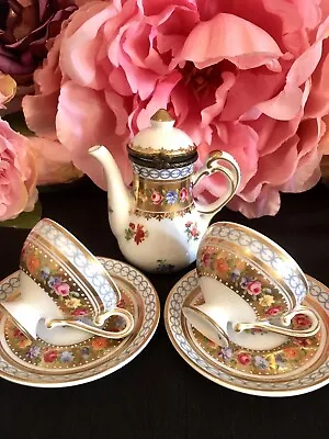 Buy Orchid Porcelain Bone China Miniature Tea Cups Teapot Set Roses Garlands Gold • 135£