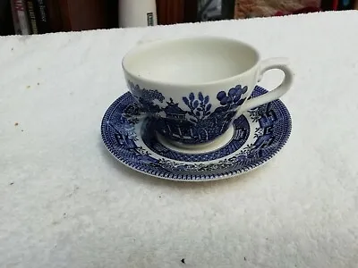 Buy Vintage Churchill Blue White Willow Pattern Cup & Saucer • 3.99£