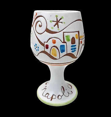 Buy Art Pottery Wine Goblet Chalice Napoli Crete Hand Painted Stoneware White 6.25  • 17.66£