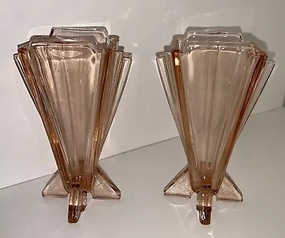 Buy 2 Stolzle Art Deco Rocket Vases Pale Pink Glass 5.5” • 20£