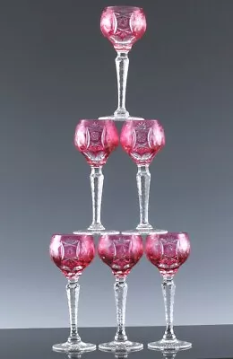 Buy Lovely Set Of 6 Vintage Bohemian Cranberry Cut To Clear Cordial Liqueur Glasses • 13.26£