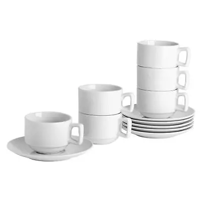 Buy Stacking Cups And Saucers White Tea Coffee Cup Saucer Dining Set 200ml (7oz) X12 • 39£
