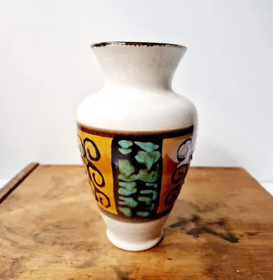 Buy Vintage Mid Century Decorative Signed West German Vase Pottery White Orange • 18£