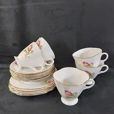 Buy Windsor Trios Roses Cups Saucers Side Plates X5 Fine Bone China Teaset • 21.24£