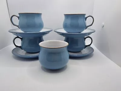 Buy 4 Denby Colonial Blue Cups With Saucers & Sugar Bowl Set Of Mugs Rare Vintage  • 29.99£