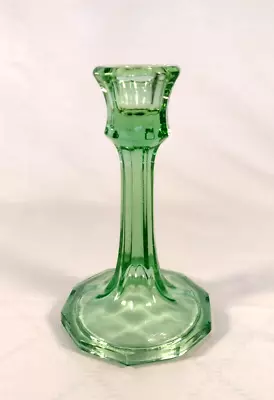Buy Vintage Art Deco Uranium Green Tall Pressed Glass Candlestick 14cm • 19£