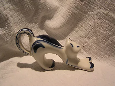 Buy ** Gzhel Pottery**ceramic Cat Ornament.blue And White. From Ussr (russia).g.cond • 6.25£
