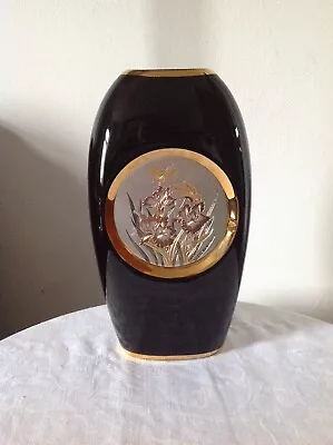 Buy Vintage Large Japanese Black Porcelain Vase Chokin Art 24k 26cm • 14.95£