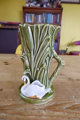 Buy Vintage Sylvac 4377 Green Reed Design Vase With Swan Detail - 15cm • 4£