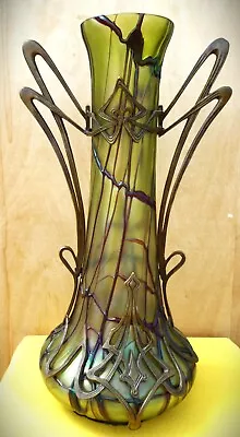 Buy Jugendstil Pallme Koenig Iridescent Glass Vase In Metal Mount-1900 • 947.94£