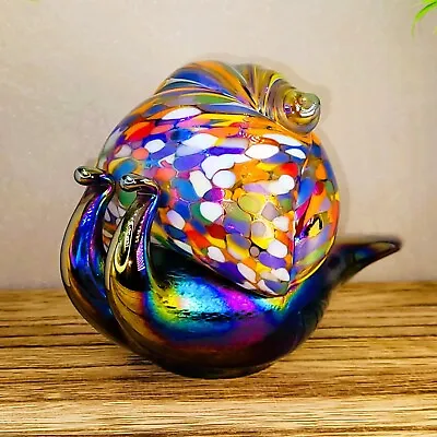 Buy Neo Art Glass Snail Figurine, Handblown Iridescent Snail Ornament, Glass Animal • 44.99£