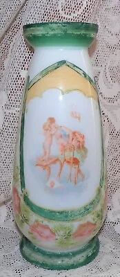 Buy Hand Painted Victorian French Shabby Chic Milk Glass Vase Cherub Roses 9.25  • 17.99£