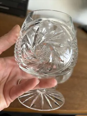 Buy Beautiful Cut Crystal Set Of 6 Brandy Balloon Glass W/ Pinwheel Design • 30£