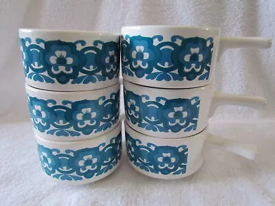 Buy 6 X Staffordshire Potteries Ironstone Flower Power Soup Bowls - Teal • 19.99£