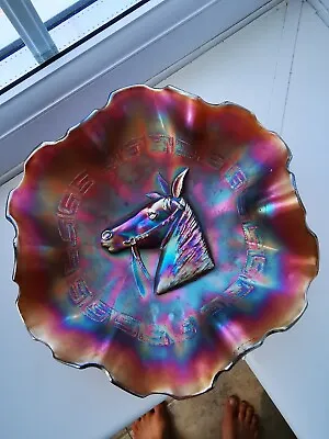 Buy Original Antique Dugan Pony Amethyst, Horse Head Carnival Glass Candy Bowl C1920 • 85£
