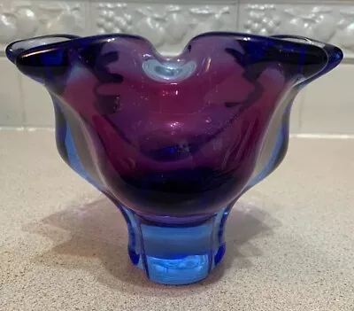 Buy Vintage Czech Chribska Blue & Purple Art Glass Bowl By J. Hospodska C1970's  • 42£