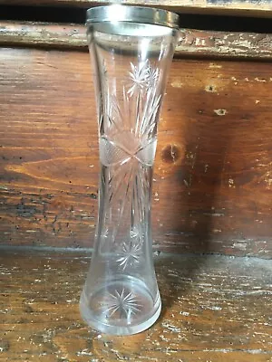Buy Antique Cut Glass Tall Vase With Hallmarked Silver Rim • 5£