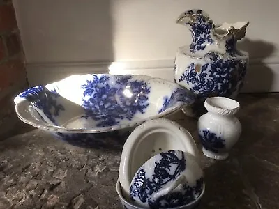 Buy James Kent Longton Azalia Blue White Gold Pitcher Basin Soap Dish Vase RARE 1901 • 74.95£