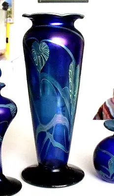 Buy 9.75  Tall Okra Glass Blue Ayrum Vase Certificate Numbered • 120£