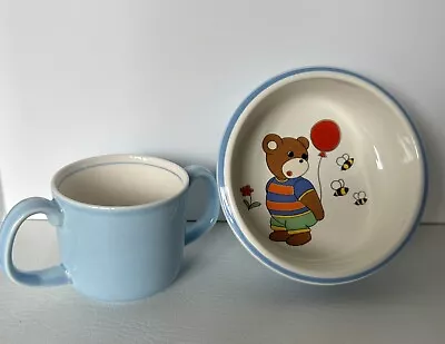 Buy Mikasa Children's Blue Double Handled Cup Bowl Set Bear With Balloons & Bees • 11.53£