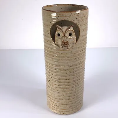 Buy Greyshott England Studio Pottery Vase 1970's Vintage Stonewear Cylindrical Owl • 34.99£