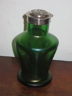 Buy Austrian Bohemian Pos Loetz Iridescent Green Bottle Flask Art Nouveau Silver Top • 140£