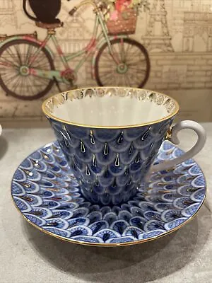 Buy Lomonosov Imperial Porcelain Bone China Blue Cup And Saucer • 46.99£