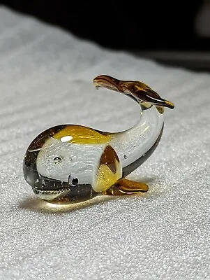 Buy Vintage Handblown Art Glass Whale  Figurine Amber & Clear Aprox 2.25  L  Quality • 16.21£
