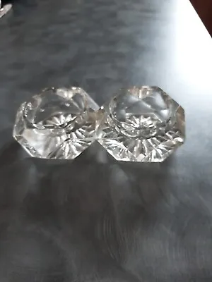 Buy Vintage Matching Pair Of Clear, Glass Patterned Candle / Tea Lights Holders. • 3£