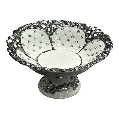 Buy XXL Sparkly Silver White Ceramic Italian Style Bling Fruit Bowl Kitchen Flower • 39.99£
