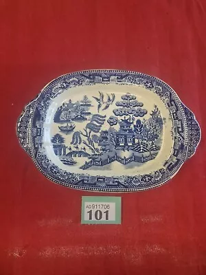 Buy Antique Blue Willow Small Serving Plate W/ Handles Transferware Dish 8.5   • 42.08£