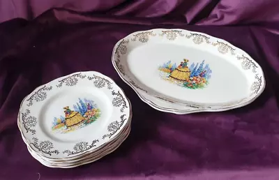 Buy CRINOLINE LADY Cake Plates Grindley Creampetal Vintage 1930s • 22£