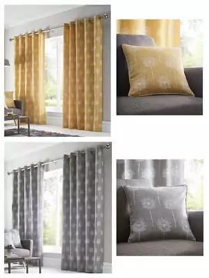 Buy Lined Curtains Ochre Yellow Or Grey Pair Of Eyelet Ring Top Ready To Hang • 44.99£