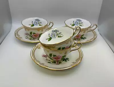Buy Spode Fine Bone China STAFFORD FLOWERS 4 Tea Cups & 3 Saucers Made In England • 424.65£