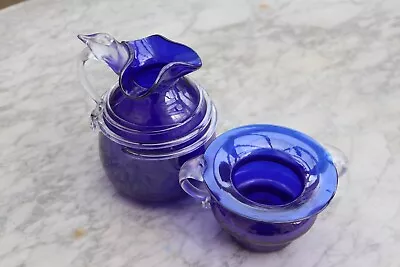 Buy Vintage Murano Glass Cobalt Blue Lustre Jug & Urn With Labels • 30£