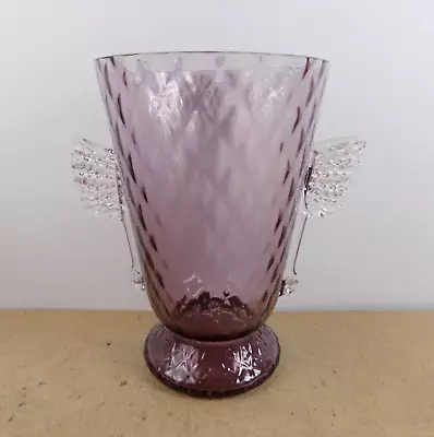 Buy Mid Century Modern Art Glass 8  Vase Amethyst Purple Diamond Optic Applied Ears • 33.75£