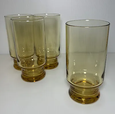 Buy Set Of 4 Vintage Golden Amber Glass 1970s Style Footed Highball Tumblers 5.5  • 14.31£
