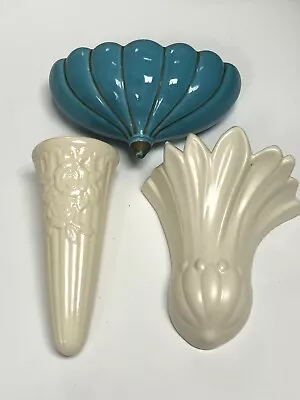 Buy Ceramic Decorative Floral Wall Pocket Vase Lot Of 3 • 43.42£