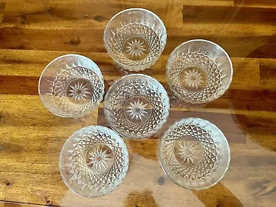 Buy 6 Vintage Arcoroc France Sunburst Diamond Clear Glass Dessert Bowls 4” • 21.77£