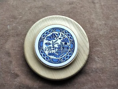 Buy Ceramic Coaster Stand Blue & White Willow Pattern 5.5  Diameter Wooden Base • 6.99£