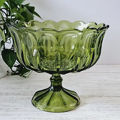 Buy VTG Anchor Hocking Fairfield Avocado Green Glass Compote Or Pedestal Fruit Bowl • 23.97£