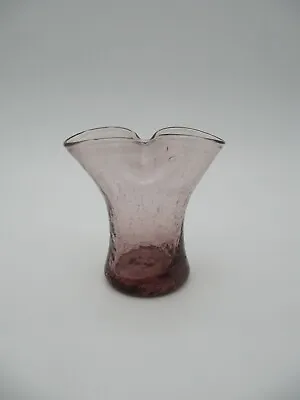 Buy Vintage MCM Blenko Pinch Vase Amethyst Crackle Glass Double Opening 4.25  Tall • 21.71£