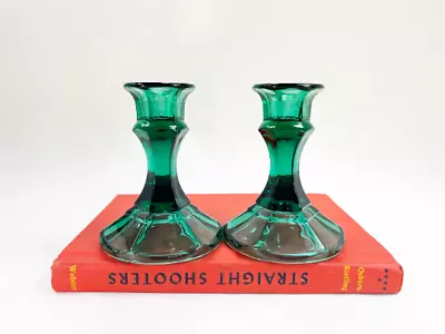 Buy Two Vintage Forest Green Glass Candle Holders Centerpiece Candlestick Lighting • 34.58£